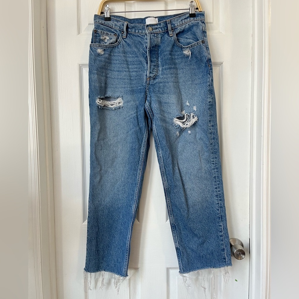 Boyish Jeans Blue Straight High Rise Distressed Size 29